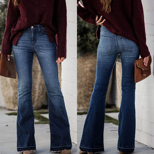 Damen Flared Jeans mit frayed Saum und hohem Bund EB