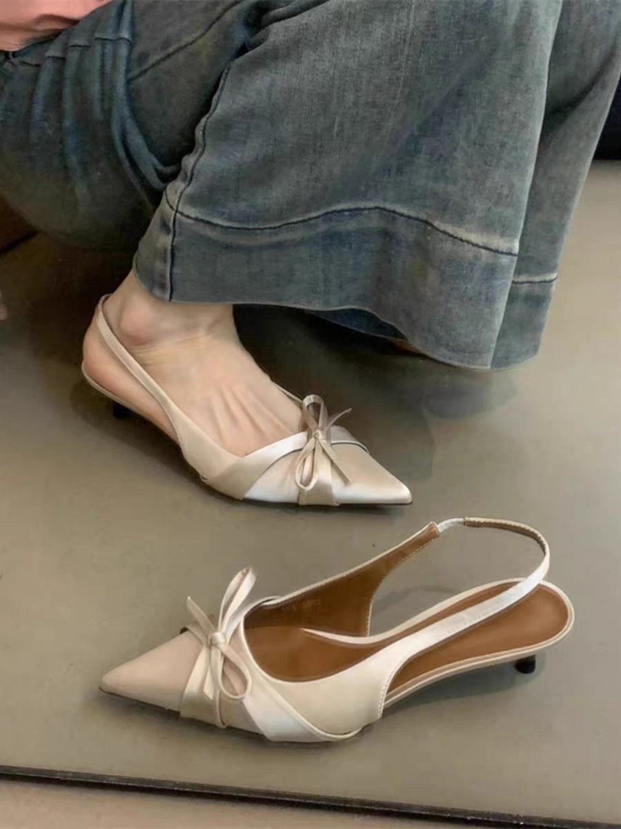 Damen Slingback-Pumps mit dekorativer Schleife und hochwertiger Velours-Oberfläche EB
