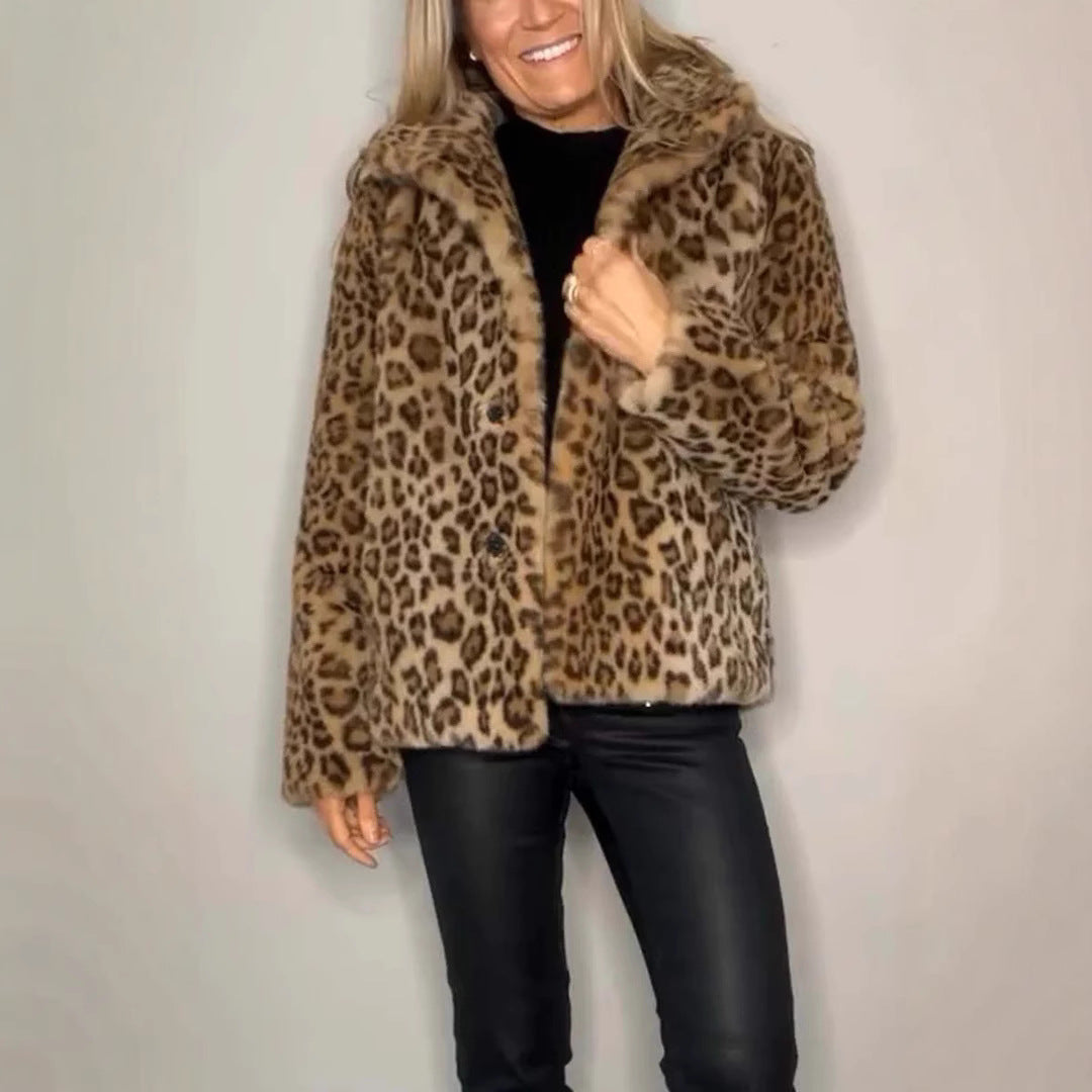 Damen kuschelige Leopardenfell Jacke EB