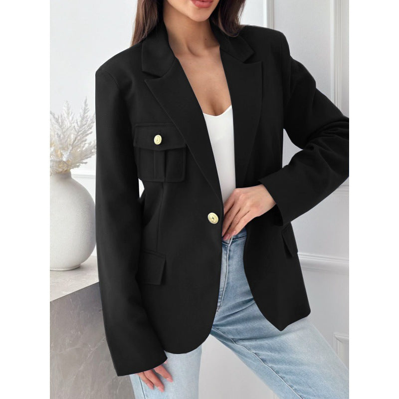Damen klassische doppelt-knöpfte taillierte Blazer mit Taschen-Detail EB