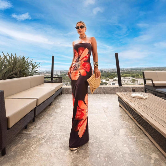 Damen strapazieres Maxikleid im exklusiven Design mit floralem Druck EB