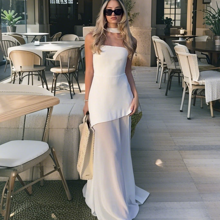 Damen schulterfreies Abendkleid mit asymmetrischem Schnitt und eleganter Drapierung EB