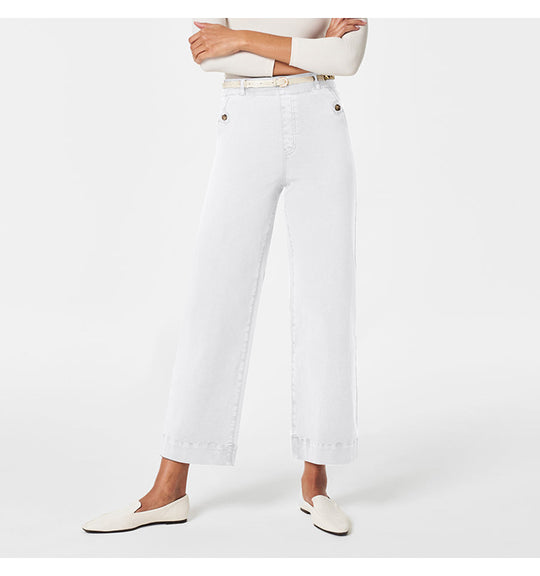 Damen Weite High-Waist Hose mit modischen Knopfdetails EB