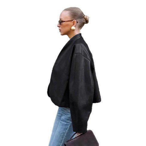 Damen modische Cropped Jacke mit voluminösen Ärmeln EB