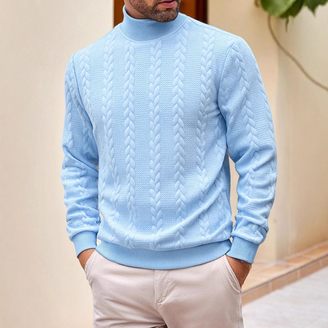 Herren Rollkragenpullover mit Zopfstrickmuster und gerippten Bündchen EB