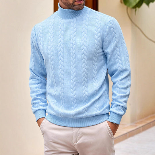 Herren Rollkragenpullover mit Zopfstrickmuster und gerippten Bündchen EB