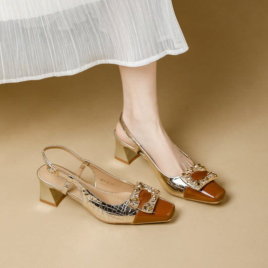 Damen Slingback-Pumps mit funkelnder Schmuckschnalle EB