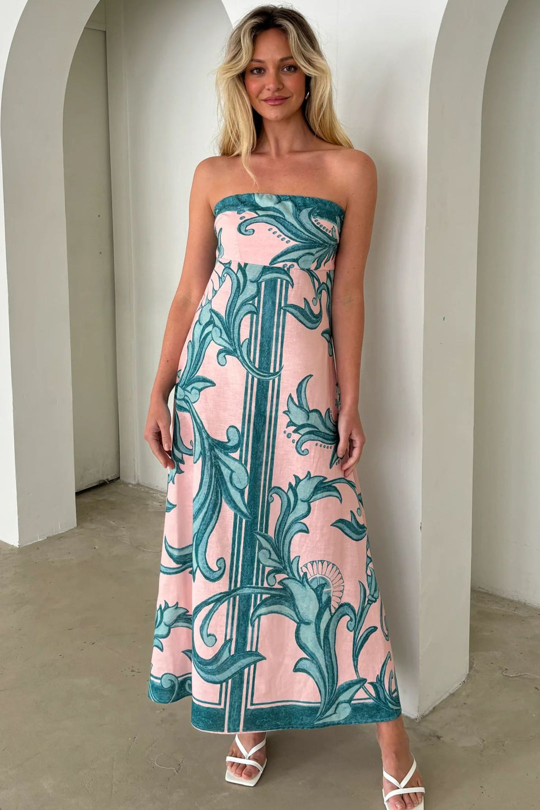 Damen Bandeau Maxikleid mit elegantem floralem Druck und fließendem Schnitt EB