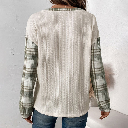 Damen Langarmshirt mit strukturiertem Design und Karomuster EB