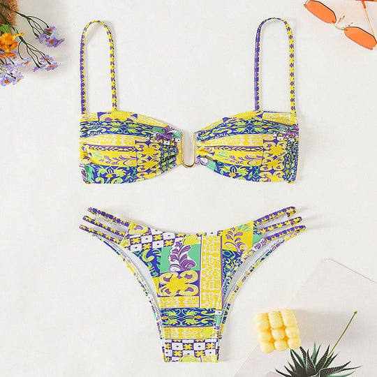Damen Bandeau-Bikini mit verspieltem floralem Design EB