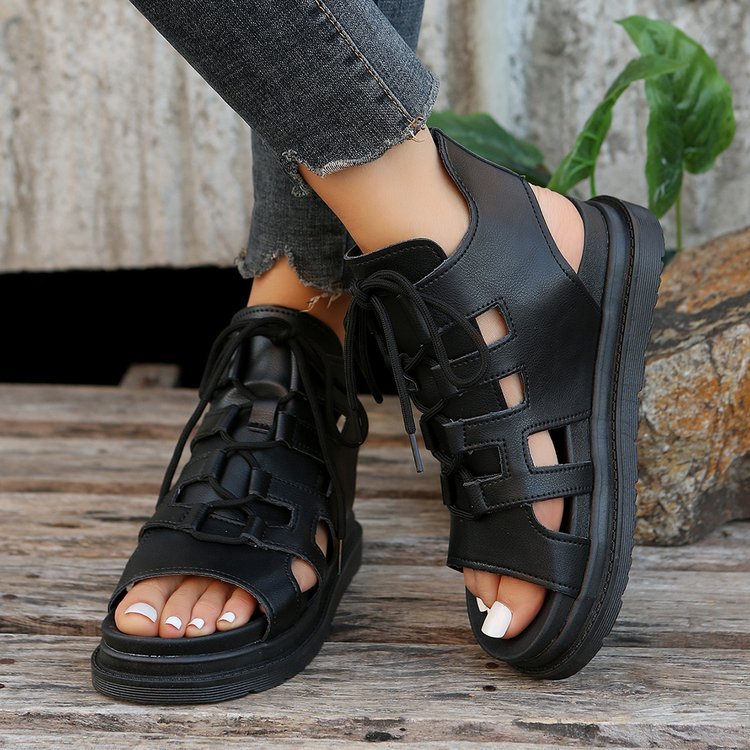 Damen  Schnür-Sandalen mit Cut-Out-Design offener Ferse und robuster Profilsohle EB