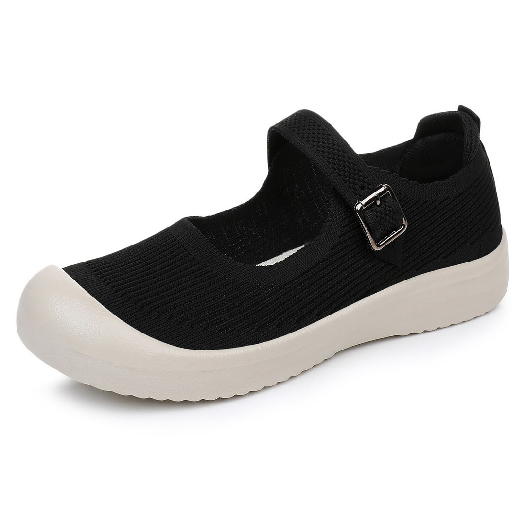 Damen nan gestrickter Mary-Jane Komfortschuh mit verstellbarem Riemen, atmungsaktivem Strickobermaterial und stoßdämpfender Leichtlaufsohle EB