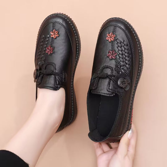 Damen Bequeme Mokassins mit floralem Design und elastischem Riemen EB