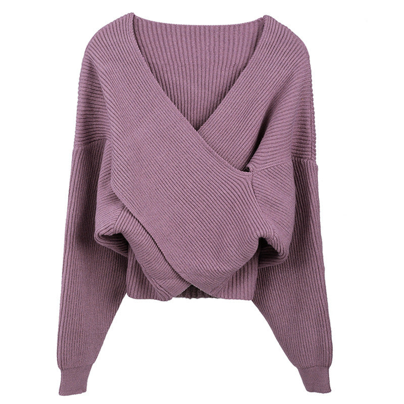 Damen cropped Wickelpullover aus strukturiertem Material EB