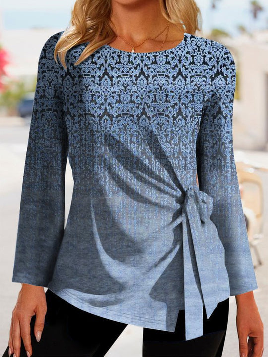 Damen Elegantes Oberteil mit Knoten-Detail und grafischem Muster EB