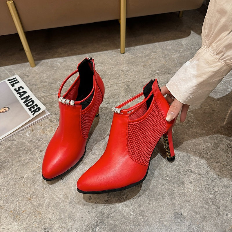 Damen Glamouröse und modische Ankle Boots mit Netz- und glänzenden Details EB
