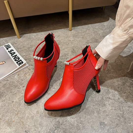Damen Glamouröse und modische Ankle Boots mit Netz- und glänzenden Details EB