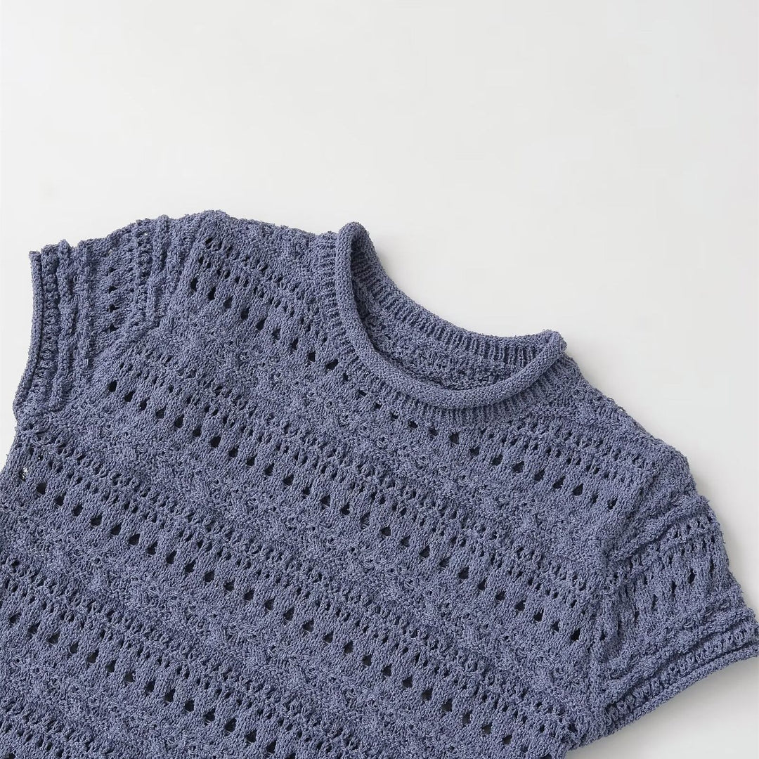 Damen Häkeloberteil mit strukturiertem Design und kurzen Ärmeln EB