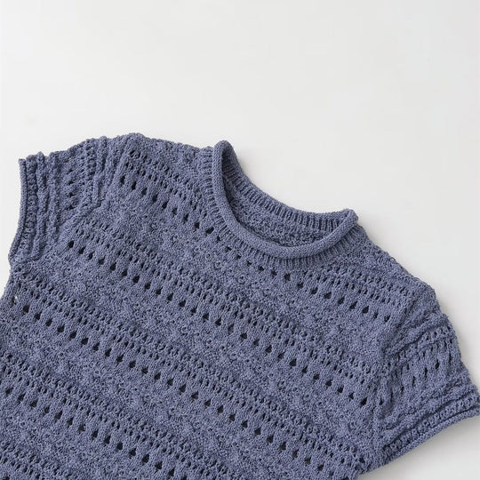 Damen Häkeloberteil mit strukturiertem Design und kurzen Ärmeln EB