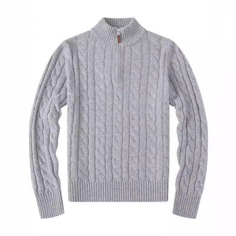 Herren Kabelstrickpullover mit Halbzip und Stehkragen aus weicher Kaschmirmischung EB
