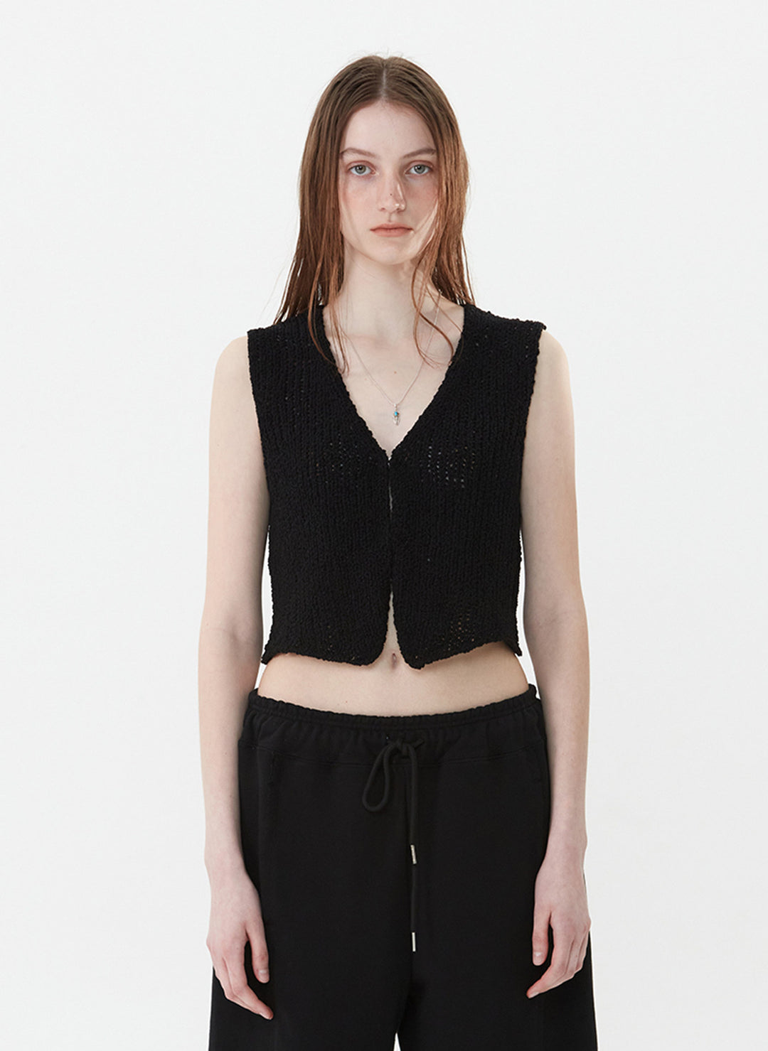 Damen luftiges Strickoberteil mit V-Ausschnitt und offener Front EB
