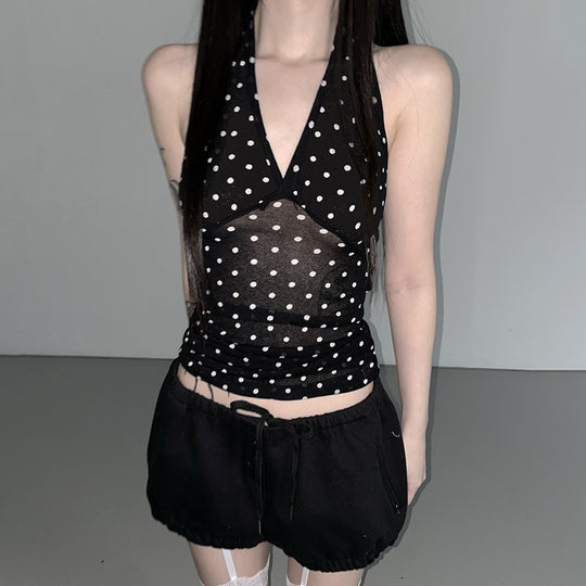 Damen Halterneck Top mit Polka Dots EB