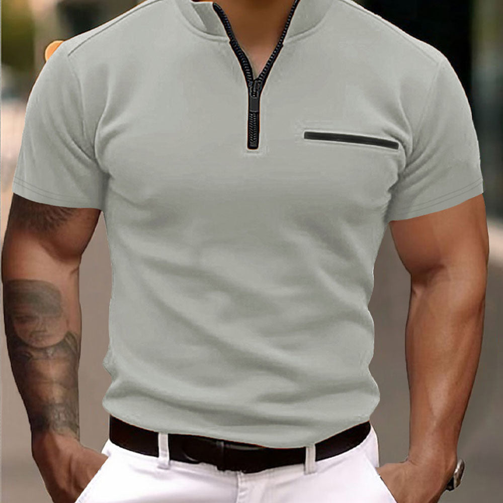 Herren Kurzarm Zip-T-Shirt mit praktischer Brusttasche EB