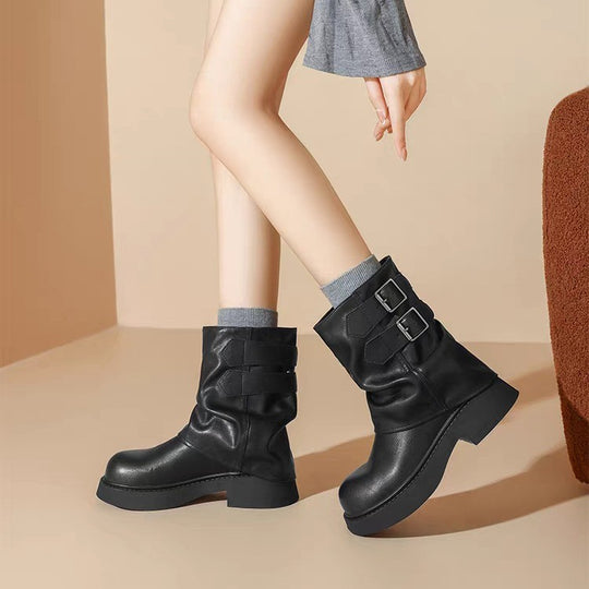 Damen modische Stiefeletten mit verstellbaren Riemen und robuster Sohle EB