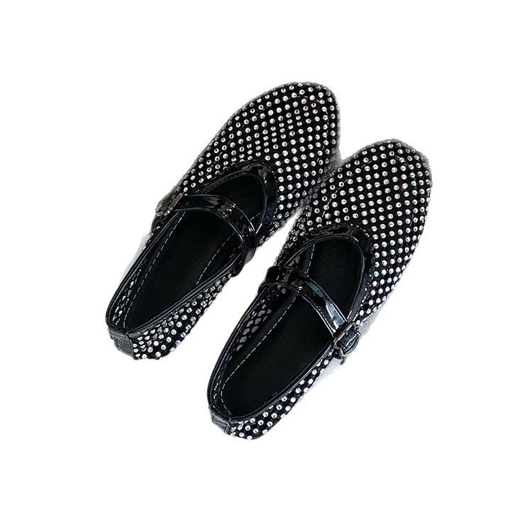Damen Ballerinas mit strassverzierten Details und Riemchenverschluss EB