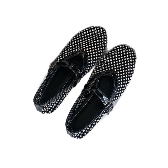 Damen Ballerinas mit strassverzierten Details und Riemchenverschluss EB