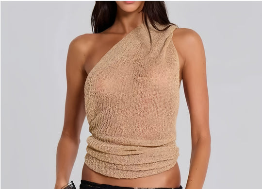 Damen Einseitiges Strickoberteil mit Rüschendetails EB