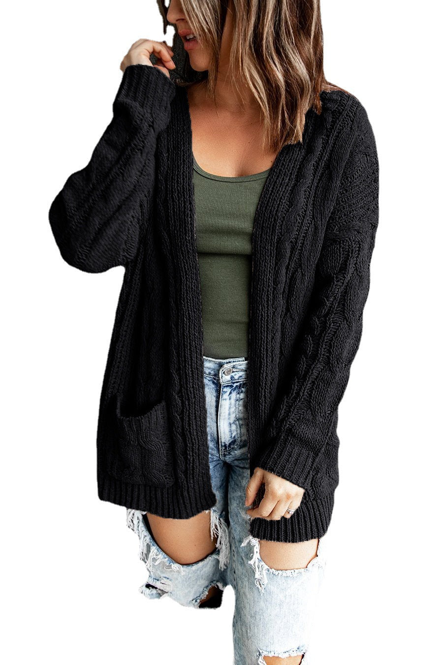 Damen Strickjacke mit voluminösen Ärmeln und tiefen Taschen EB