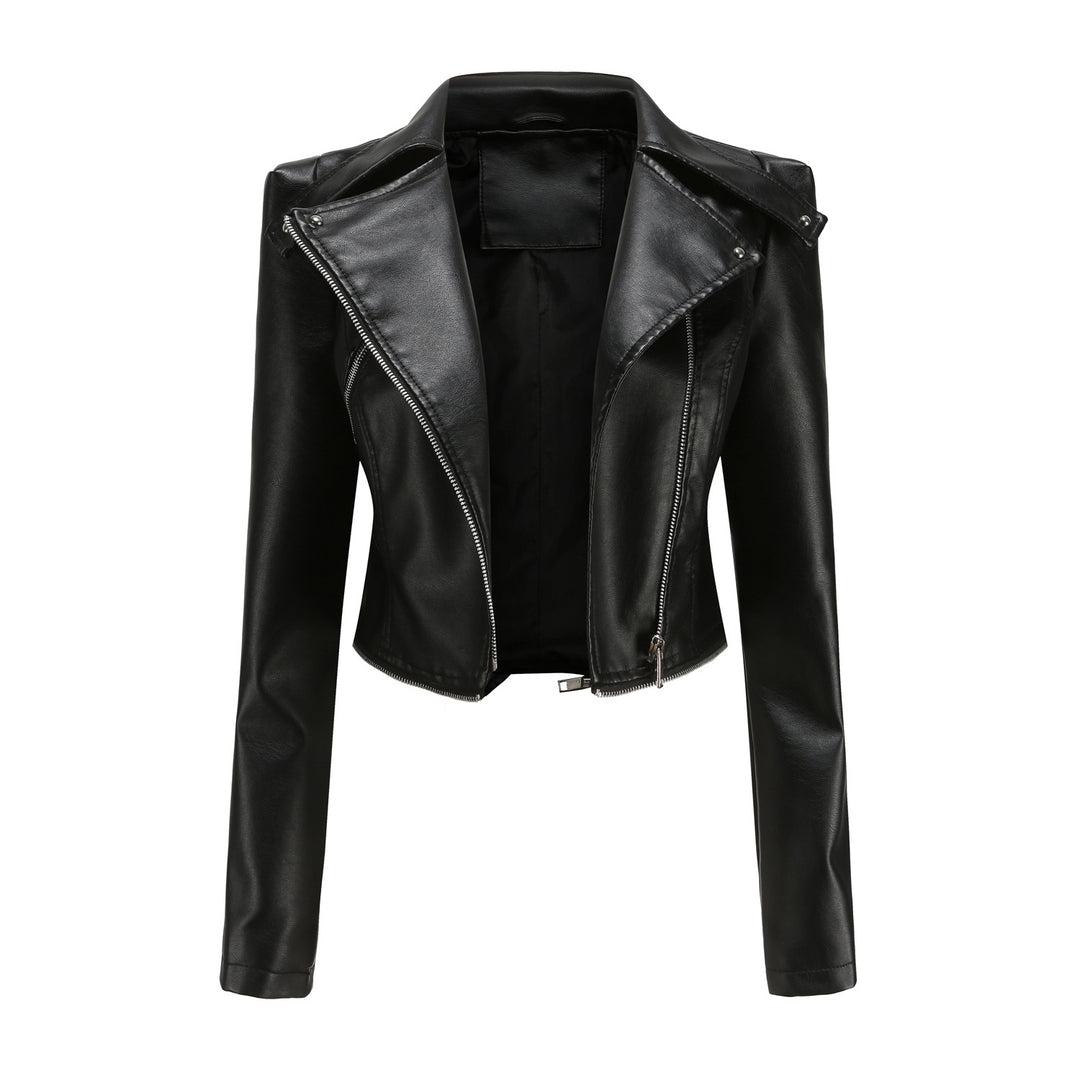 Damen stylische Bikerjacke mit asymmetrischem Reißverschluss und eingenähten Taschen EB