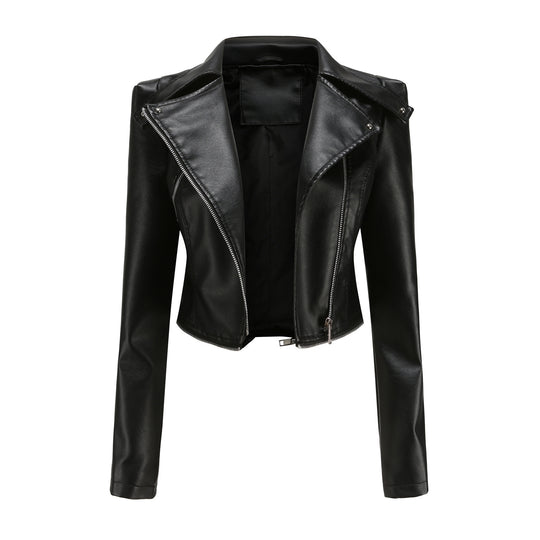 Damen nan taillierte Bikerjacke aus Kunstleder mit asymmetrischem Reißverschluss und Zier-Epauletten EB