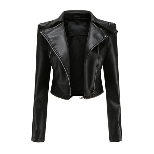 Damen nan taillierte Bikerjacke aus Kunstleder mit asymmetrischem Reißverschluss und Zier-Epauletten EB