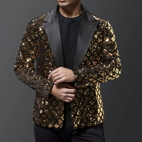 Herren glitzernder Smokingblazer mit luxuriösen Paillettenmustern EB