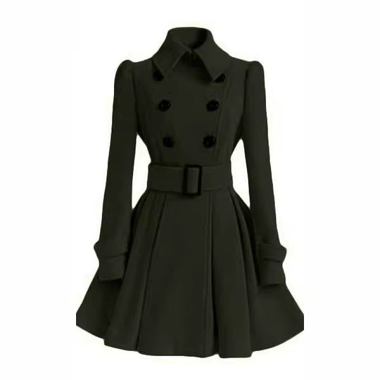 Damen moderner Trenchcoat mit tailliertem Schnitt und Doppelknöpfen EB