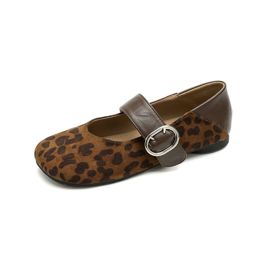 Damen Ballerinas mit modischem Leopardenmuster und eleganter Schnallenapplikation EB