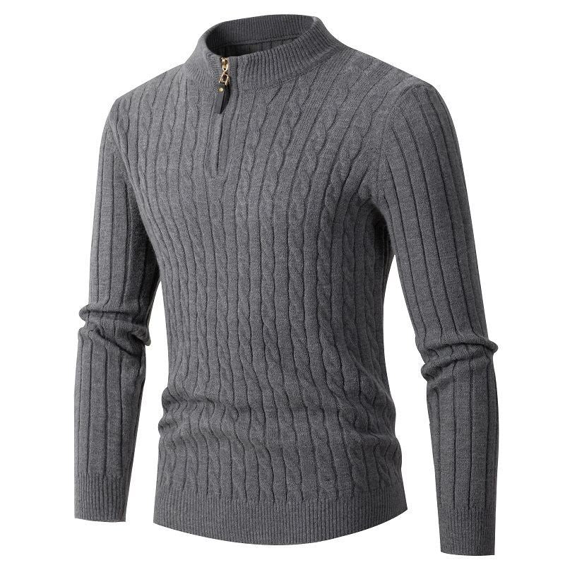 Herren Strickpullover mit Reißverschluss und strukturierter Rippoptik EB