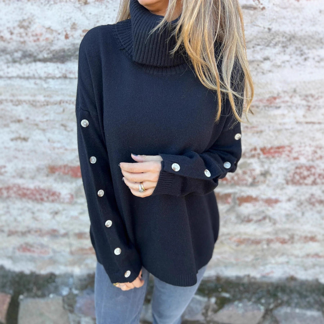 Damen Modischer Rollkragenpullover mit Knopfdetails EB