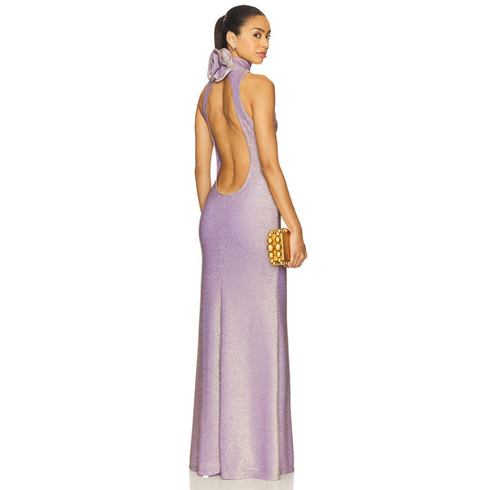 Damen Elegantes Maxikleid mit hohem Stehkragen und figurbetontem Schnitt EB
