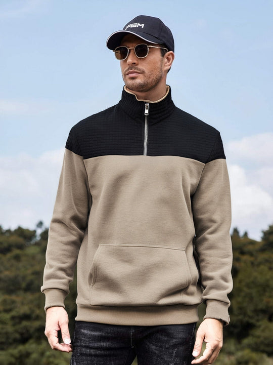 Herren funktionale Sweatjacke mit hochschließendem Kragen und praktischer Kängurutasche EB