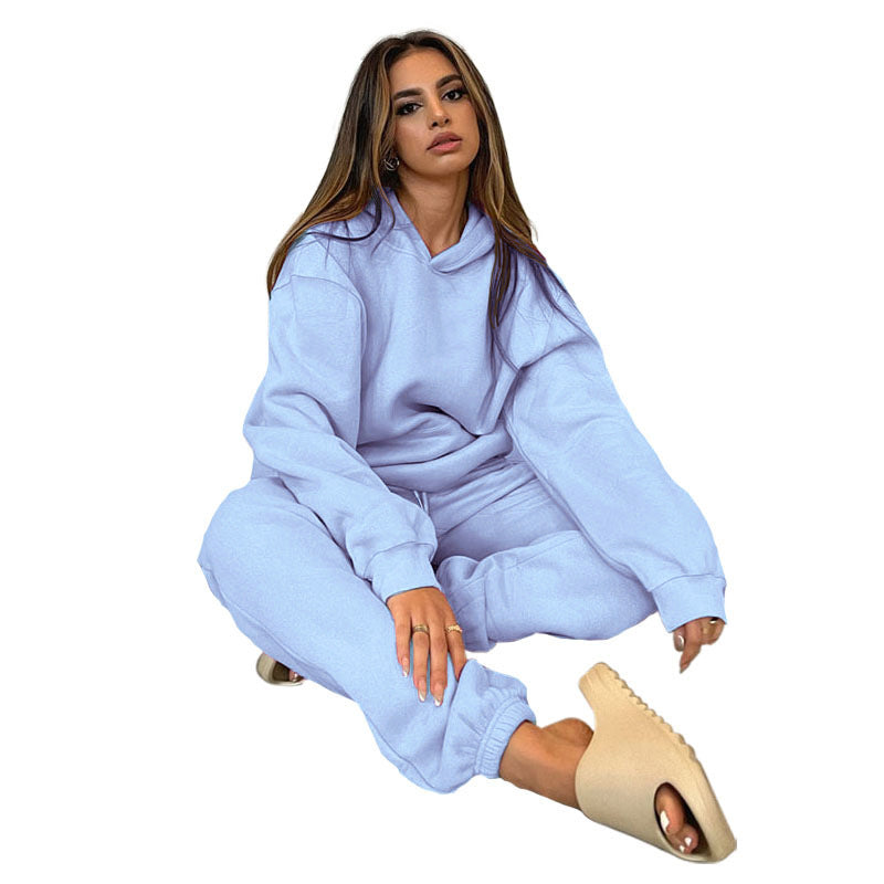 Damen nan lässiges Oversize-Kapuzenloungewear-Set mit fleecegefüttertem Hoodie und hochgeschnittener Jogginghose EB