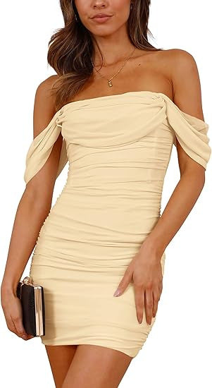 Damen figurbetontes Wickelkleid mit schulterfreiem Design EB