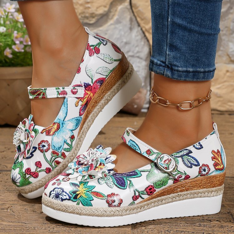 Damen Wedge Sandalen mit floralem Dekor EB