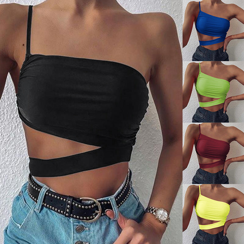 Damen asymmetrisches Crop-Top mit elegantem Wickeldesign EB