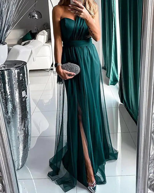 Damen Elegantes Abendkleid mit schulterfreiem Schnitt und hohem Beinschlitz EB