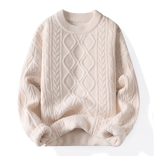 Damen Grobstrickpullover mit zeitgemäßem Zopfmuster und klassischem Rundhalsausschnitt EB