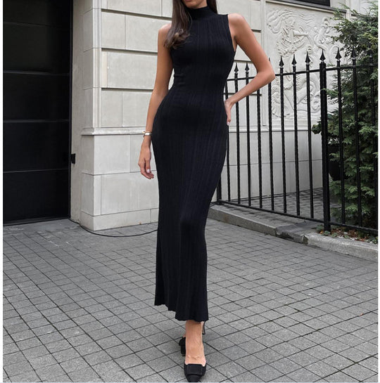 Damen Körperbetontes Strickkleid mit hohem Kragen und eleganten Rippdetails EB