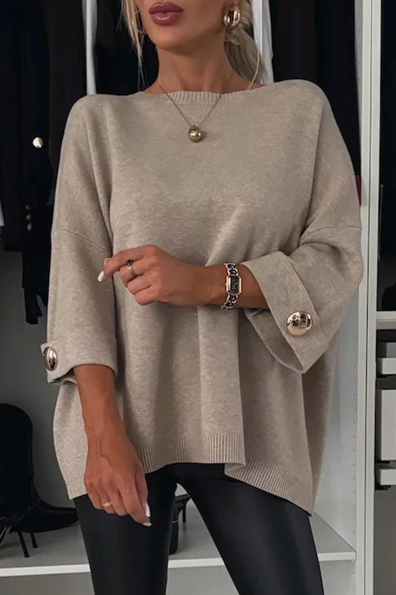 Damen Modischer Strickpullover mit eleganten Knopfdetails EB